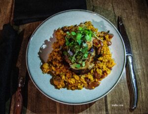 PORK TENDERLOIN WITH RICE AND BEANS AT TROVA RESTAURANT - WYNDHAM PALMAS DEL MAR - Photo by Michael Ferrer for TRAFFIC CHIC